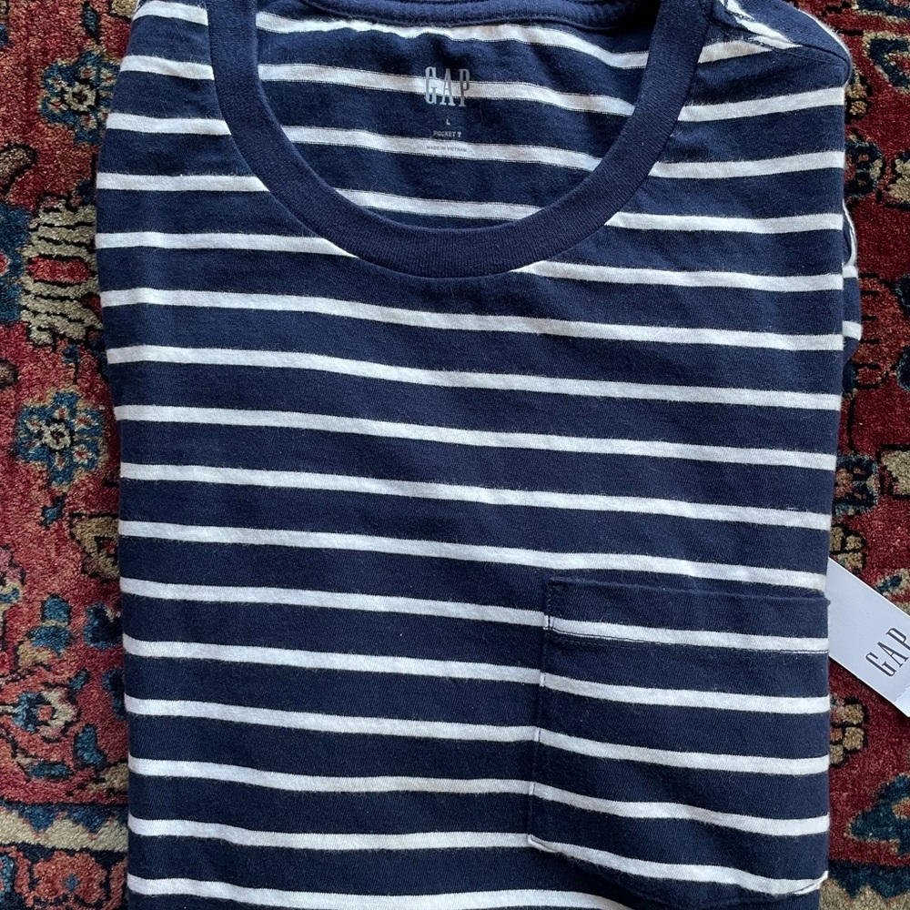 GAP Navy and White Striped Tee, Large, NWT